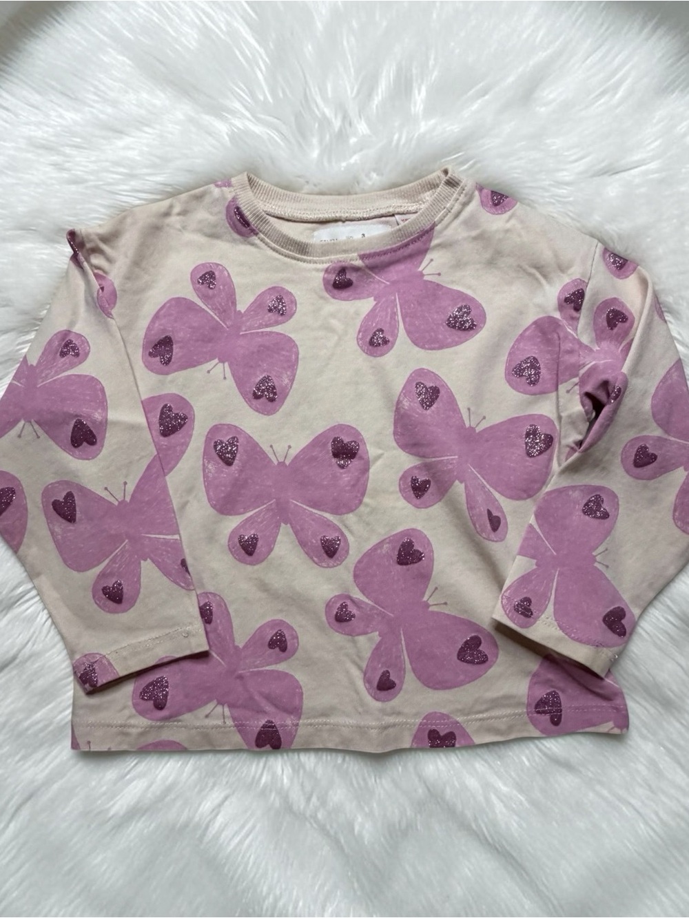 Zara Girls 3 Years Butterfly Sweatshirt Pink & White Like New